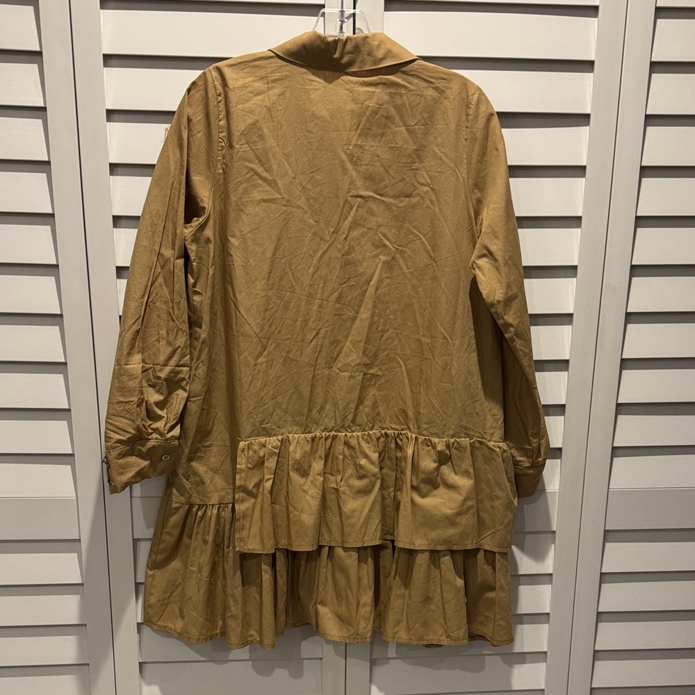 Blanco de Ibiza Buttoned down Ruffles Tan Long Sleeve Dress - Picture 4 of 6